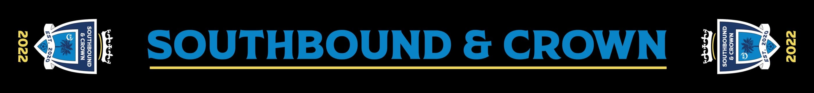 The 2022 Southbound & Crown scarf. Black ground, SOUTHBOUND & CROWN in Charlotte blue with a gold underline, the club crest at both ends.